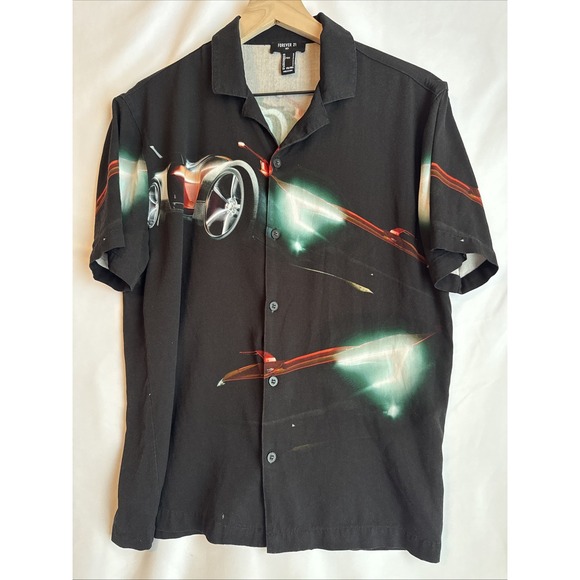 Forever 21 Other - Men's Forever 21 Sports Racing Car Shirt Front Button Black Size Small